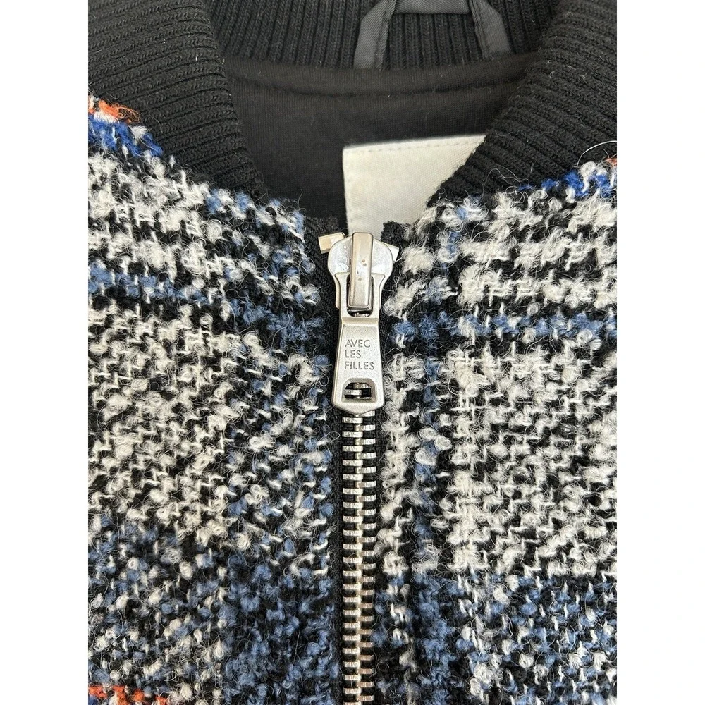 Avec les Filles Plaid Tweed Bomber Jacket M‎ Wool Grandpa Grunge Academia